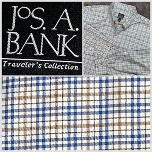 Jos. A. Bank  TravelerMen's XLarge Blue Tan Plaid Long Sleeve Button Down Shirt